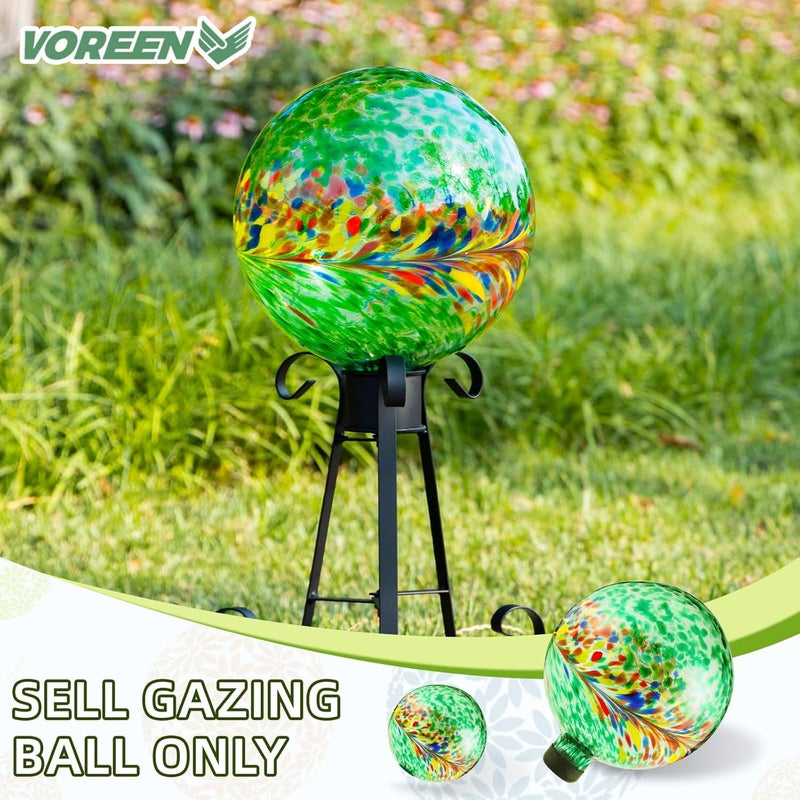 VOREEN 10-Inch Glass Gazing Ball, Outdoor Gazing Globe, Handmade Reflective Ball Yard Decoration for Homes, Patio, Lawn and Gardens, Gift for Mom Wife Friend, Phoenix Tail Design, Green - Image 2